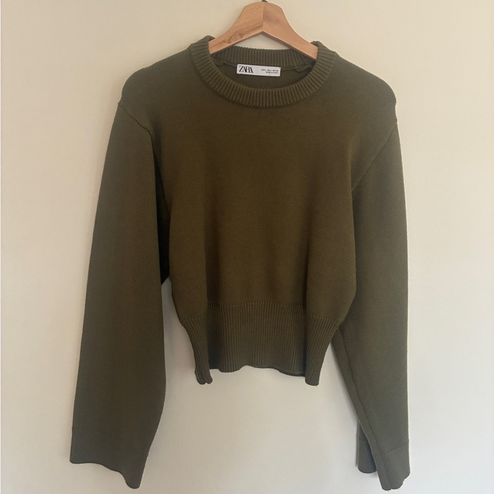 Zara Bell Sleeve Olive Green Sweater